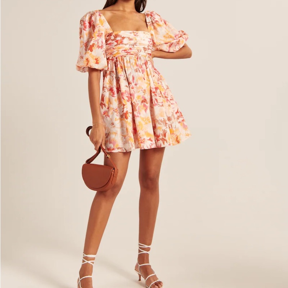 A&F Ruched Bodice Puff Sleeve Mini Dress